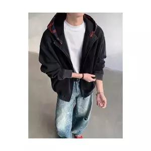 남자 댄디 집업 가디건 빈티지 체크 페이크 후드 카디건 야구복 SPO마켓1