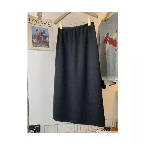 여자 출근룩 정장 스커트 실크+캐시미어 겹쳐 허리밴딩 후 트임 슬림핏 일자핏 모직 SPO마켓1