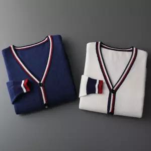 남자 댄디 니트 브이넥 추동 중두툼한채색줄무늬울 가디건 남멜란지반팔 코트 루즈핏 M스포2