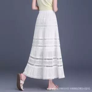 여자 데일리 쉬폰 스커트 펀칭 레이스 롱 여름 허리밴딩 A라인 슬림핏 SPO마켓2