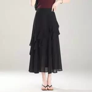 여자 데일리 쉬폰 스커트 여름 얇은 롱 A라인 언밸런스 케이크 SPO마켓2