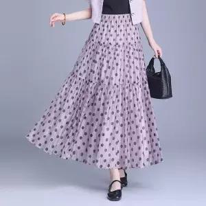 여자 데일리 쉬폰 스커트 도트 망사 여름 A라인 찰랑거리는 롱 러플 SPO마켓2