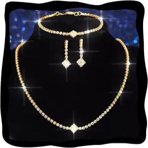 Aukmla 라인스톤 신부 결혼식 주얼리 세트 반짝이는 목걸이 귀걸이 팔찌 및 여성을 위한 무도회 공식