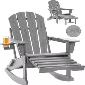 Serique 접이식 아디론댁 흔들의자 4-in-1 다기능 파티오 의자 오스만 야외 나무 질감 현관 뒷마당