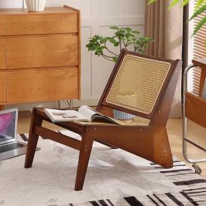 웰나우 미드 센추리 라탄 액센트 의자 직조 지팡이 등받이가 있는 대나무 나무 라운지 거실용 로우 암체어