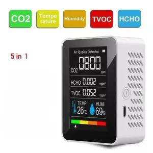 가스계량기 측정기 5-in-1 실내 공기질 모니터 CO2 HCHO TVOC 테스터 온도 습도 기 가정 사무실용 가스
