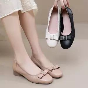 여친 춘추 오피스룩 빈티지 플랫 라운드 신발 가죽 컴포트 리얼 단화 사뿐 사계절 펌프스 M스포3