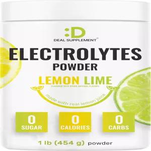 전해질 분말 1파운드 69인분 - 무설탕 레몬 라임 수분 보충 음료 믹스 1회 제공량당 고칼륨 1 000mg 망간