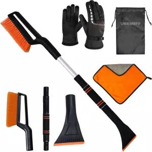 UNXMRFF 32인치 스노우 브러시 - 알루미늄 자동차용 스크레이퍼와 제설용 인체공학적 폼 그립 탈부착