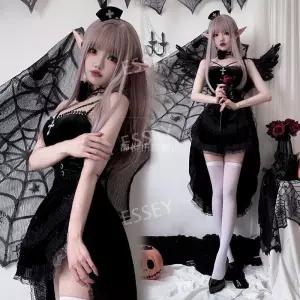 할로윈 뱀파이어 원피스 요정 성인 다크 드레스 코스프레 블랙