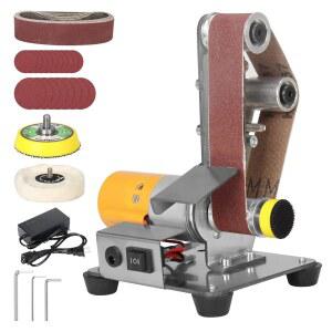 SI FANG 전기 벨트-샌더 연마-그라인딩 나이프 샤프너, 7단 속도 조절 가능 미니 파워 샌딩 머신 벤치 그라인더 13x1.2인치 DIY 모형 공예 보석 제작용 벨트, 목재 금속 가공