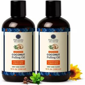 나트루베다 코코넛 오일 풀링 구강청결제 - 20온스 2팩 엑스트라 버진 민트 프레시 치아용 천연 치아 미백