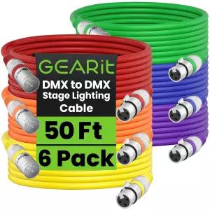 기어릿 DMX와 스테이지 조명 케이블 25피트 6팩 남녀 XLR 호환 DJ LED 무빙 헤드 파 라이트 마이크 믹서