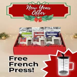 무료 프렌치 프레스가 포함된 허브 차 선물 상자 새해 세트 혼합 커피 및 로쿰 옵션 2차