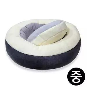 중 크리미 원형방석 차콜그레이 골덴 페로가토