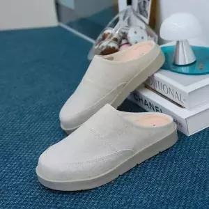 국내제작 라운드 고무창 린넨 소재 통굽 남성 슬리퍼Y