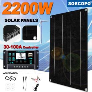 태양광 패널 업그레이드 단결정 2200W 100A MPPT 컨트롤러 키트 RV 보트 캠핑용 초박형 방수