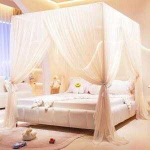 아키키 프린세스 캐노피 침대 커튼 4 코너 포스트 모기장 - 아늑한 드레이프 네팅 오픈 여아 남자 어른들 (퀸, 베이지)