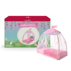 아메리칸 걸 웰리위셔스 14.5인치 인형 로열 캐노피 침대 플레이 세트, 메시 드레이프, 깃발, 담요, 4세용.+