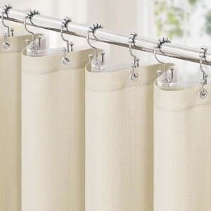 미토빌라 3 in 1 샤워 커튼 세트, 뉴트럴 모던 슬럽 텍스처 패브릭 및 투명 PEVA 라이너 양면 스틸 후크 12개, 방수 호텔 욕실 커튼-72x72