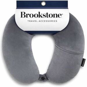 브룩스톤 마이크로비즈 여행용 헤드 앤 넥 베개 가볍고 푹신한 휴대폰 또는 헤드폰 포켓, 다크 그레이