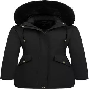 MOERDENG 여성용 긴 겨울 다운 코트 두꺼운 플리스 안감 파카 따뜻한 퍼퍼 재킷과 인조 모피 탈부착 후드