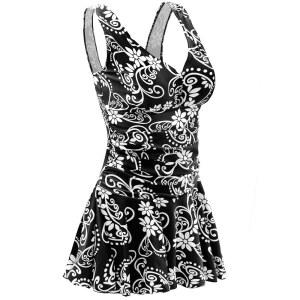 AONTUS 여성 배 조절 원피스 수영복 한 브이넥과 UPF 50+ 자외선 차단 레트로 비치