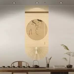 부채꼴대나무발 일식집커튼 매장입구 장식 동양화 일러스트 전통적인 인테리어