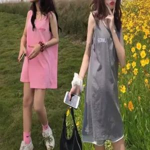 롱 패션 휴양지 루즈핏 나시 티셔츠 여자 민소매