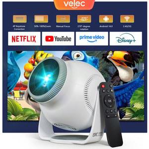 가정용 빔프로젝터 Velec TP360 미니 프로젝터 8K 디코딩 안드로이드 14 자동 초점 450 ANSI 720P HD 휴대용 야외 영화 시어터용
