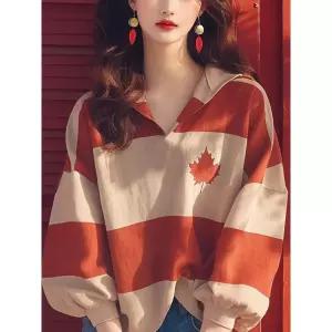 가을 스트라이프 맨투맨 슬림핏 후드 여자티 루즈핏 상의 원템3