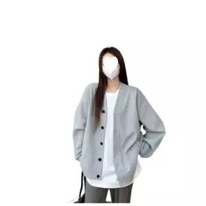 방화면 빅사이즈 밀크 여자티 봄가을 솔리드 버클 얇은 카디건 맨투맨 원템3