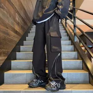 팬츠 검정 하이웨스트 스트레이트 허리밴딩 배기팬츠 등산 남자바지 카고 남아웃사이즈어 루즈핏 원템1