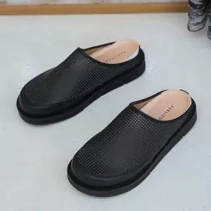 [셀러에이드]국내제작 라운드 고무창 펀칭 남성 뮬 통굽 슬리퍼Y