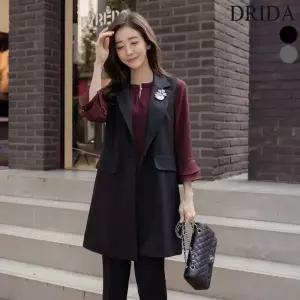 드리다 엄마옷 여성 카라 정장 조끼 빅사이즈 롱 베스트 봄 가을 50-60대 중년 마담 하객 상견례 출근 모임