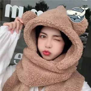 귀여운 모자 후드머플러 따뜻한 겨울 목도리 곰돌이머플러 후드머플러