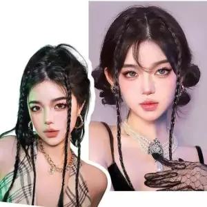 똥머리가발 귀여운 더듬이 머리 땋기 포인트 머리핀 헤어피스