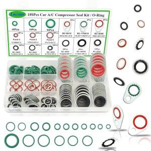 Lucstar 195PCS A/C 씰 키트, AC O 링 구색 개스킷 자동차 교체용 에어컨 포트 와셔, R 134a 밸브 코어용 냉매