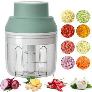 전기 미니 푸드 초퍼, USB 충전 기능이 있는 250ML 휴대용 마늘 양파 채소용 슬라이서 칠리 진저 미트 너트 과일 샐러드(녹색)