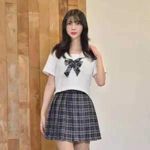 [콩심팥심]네이비 앤 퍼플체크 세라복 세트 (반팔)