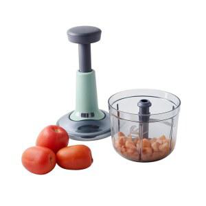 안잘리 푸드 초퍼, 양파, 마늘, 견과류 등을 위한 디럭스 대형 휴대용 채소 초퍼 | 스테인리스 스틸 칼날이 있는 수동 푸시 커터 식기세척기 사용 안전