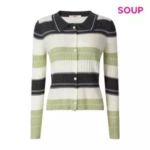 [롯데백화점]SOUP 스트라이프 컬러 배색 카라 니트 가디건 S64GD02