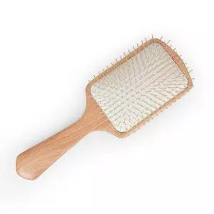 탄 무지앙 우드 헤어 브러시 FSC 인증 비치 메탈 핀 두피 마사지