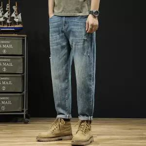 남성청바지 빅사이즈 봄여름 대미지 데님 슬랙스 배기핏 9부 스키니 심쿵직구