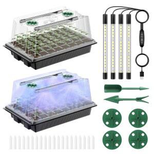 Pawfly 씨앗 스타터 트레이, 조절 가능한 성장 라이트 바와 3.5인치 습도 돔이 있는 80셀 키트 2팩, 뚜껑이 씨앗을 시작할 수 재사용 식물 발아 트레이