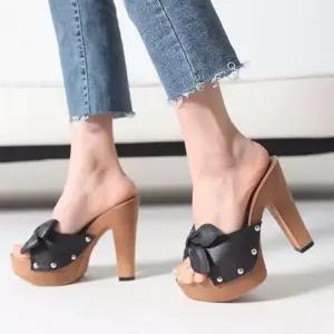 국내생산 리본 스터드 가보시 뮬 슬리퍼 킬힐 여성구두