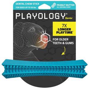 플레이올로지 개 장난감 | 잇몸에 부드러운 덴탈 츄 스틱 중간 크기의 땅콩버터 향 - 청소하기 쉽고 독성이 없는 재료로 만들어졌습니다