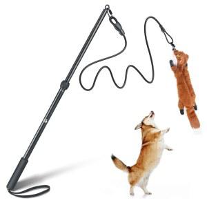 개를 위한 일라코 플러팅 폴 - 헤비 듀티 인터랙티브 개 로프 장난감, 크고 작은 품종을 민첩성 훈련 낚싯대, 교체 가능한 꼬리가 있는 내구성 운동 스틱