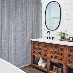 [셀러에이드]욕실커튼 커튼 샤워 체크 방수커튼 대 헤링본