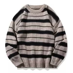남성니트 스트라이프 이너 풀오버 라운드 루즈 스웨터 심쿵해외구매
